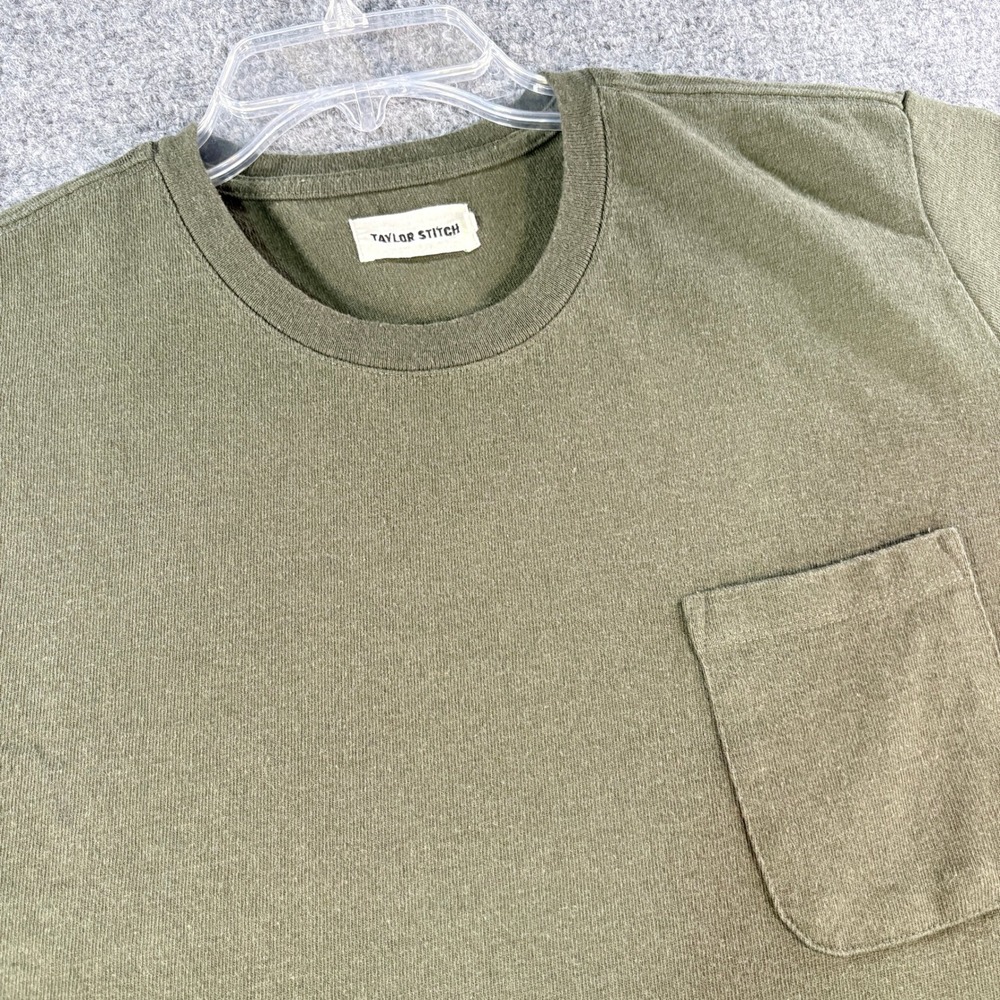 Taylor Stitch Mens Heavy Bag Tee Olive Green Pocket T-Shirt Size 44 XL